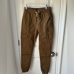 Brown Elastic Waist Cargo Pants